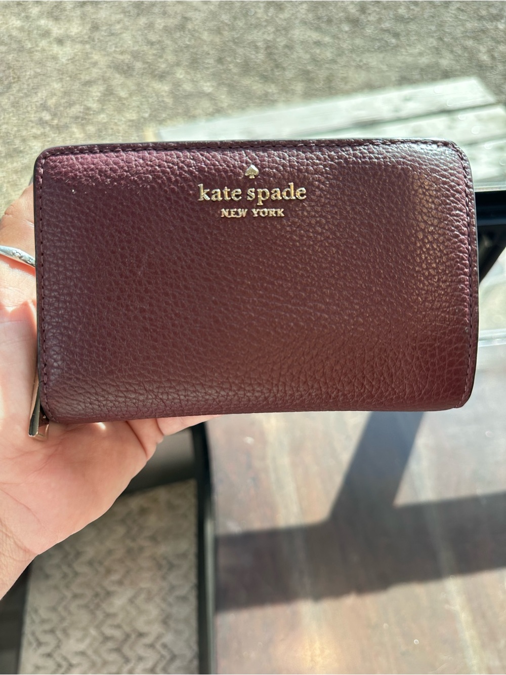 kate spade Burgundy Pebbled Leather Zip Card Wallet
